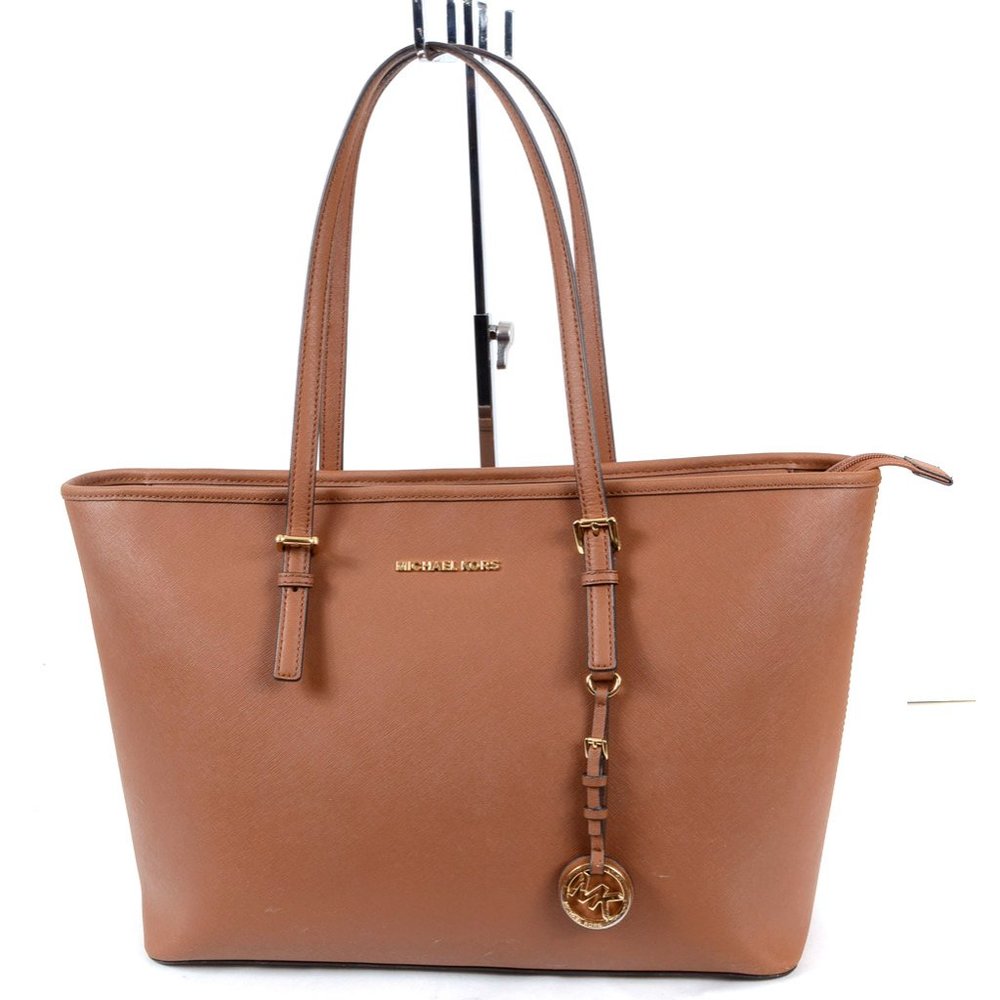 MICHAEL KORS EX-LARGE JET SET LEATHER TOTE BAG PURSE BEIGE